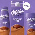 O leite com chocolate Milka da Arla está disponível em três formatos: copo de 220 ml, garrafa PET de 250 ml e caixa de 750 ml. Imagem: Arla Foods