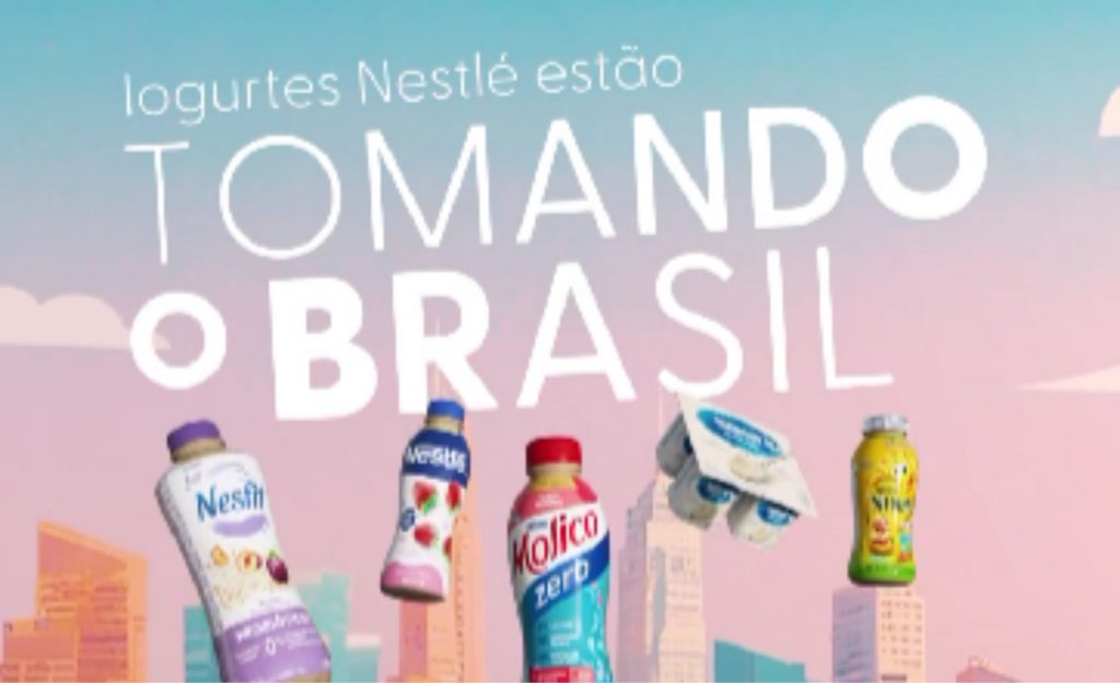 Com o conceito “Iogurtes Nestlé estão tomando o Brasil”, a ação explora técnicas de computação gráfica