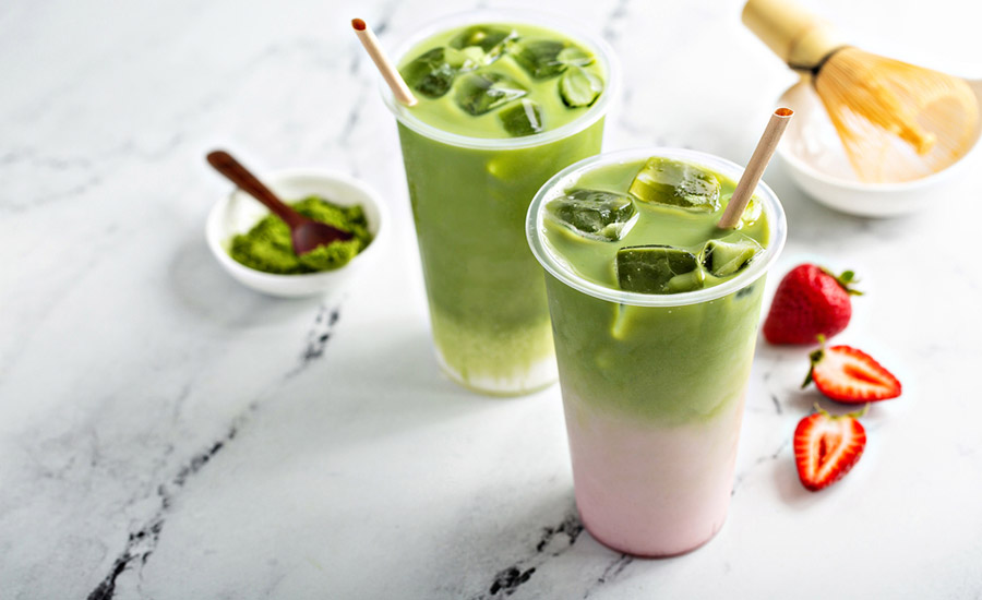 Sorvete, iogurte e leite se beneficiam da experimentação de sabores 16 Misturar matcha com morango traz nuances interessantes de sabor.Foto: cortesia da FlavorSum.