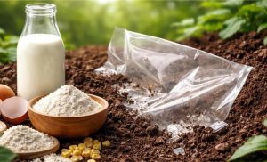 ♻️ Pesquisadores usam proteínas do leite, amido e argila para criar plástico biodegradável que desaparece no solo em pouco mais de três meses.