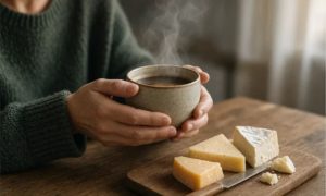 O gesto rápido do café e o queijo à mesa ilustram hábitos cotidianos que o estudo genético associou, só em médias de grupo, a escores de inteligência, sem qualquer relação causal provada para a pessoa